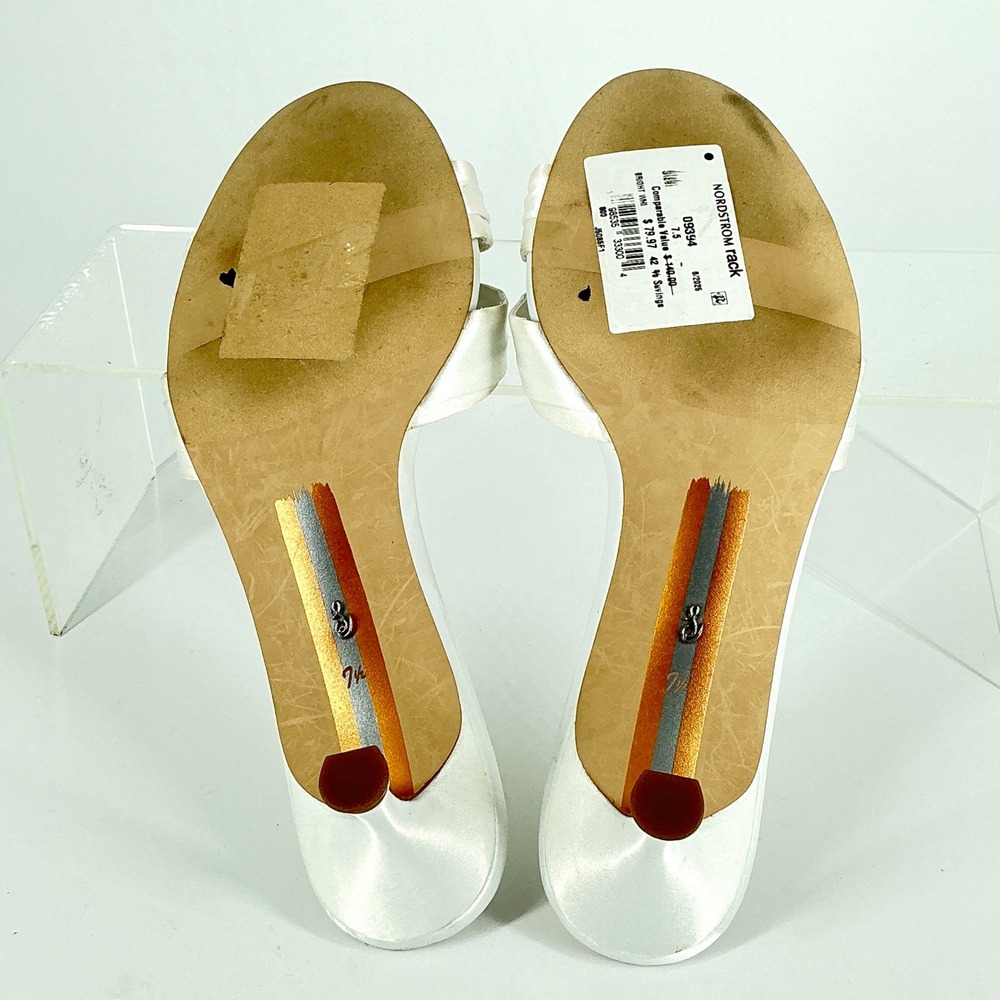 Sam Edelman Size 7.5 White Satin Rhinestone Kitten Heel Slide Mules Cindie - Picture 9 of 13